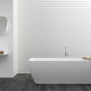 Neve Satin y Shutter Neve Satin 30 x 90 cm. Pavimento Drake Anthracite 20 x 114 cm.