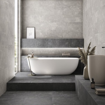 Concept Grey 30x90 cm. Pavimento Concept Black 60x60 cm.