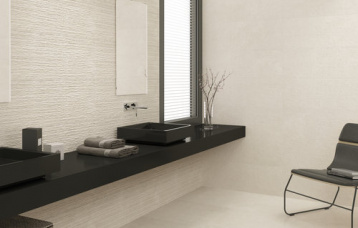 Ozone Pearl y Slot Ozone Pearl 30 x 90 cm. Pavimento Ozone Pearl 59 x 59 cm.