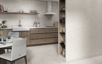 Arkesia Ash 30 x 90 cm. Look Arkesia Moon 30 x 90 cm. Pavimento Arkesia Ash 60x 60 cm.