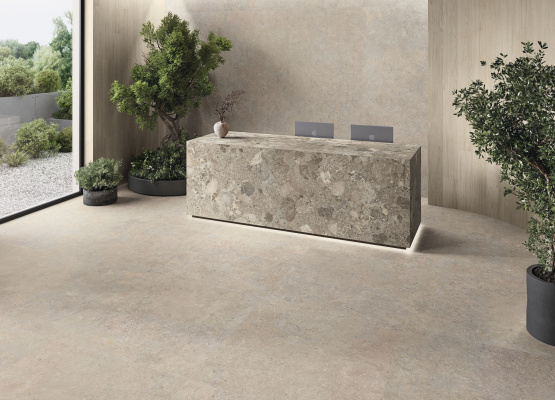 Salerno Bronzo Natural 280 x 120 cm. Salerno Bronzo Natural 120 x 120 cm. Positano Bronzo Natural 280 x 120 cm. Pavimento Ferreire Faggio 20 x 120 cm