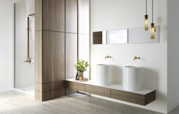 Neve Satin 33,3 x 100 cm. Pavimento Wooden Steel 20 x 114 cm.