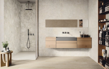 Salerno Avorio Natural 280 x 120 cm. Positano Avorio Natural 280 x 120 cm. Pavimento Ferreire Faggio 20 x 120 cm.