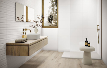 Revestimiento Polar Matt 30x90cm. Pavimento Plank Oak 20x120 cm.