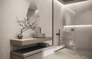 Revestimiento Notting Nut 60x120 cm. Pavimento Brera Nut 120x120 cm.