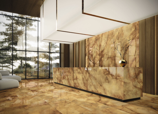 Revestimiento Sunset Pulido 120x280 cm. Pavimento Sunset Pulido 60x120 cm.