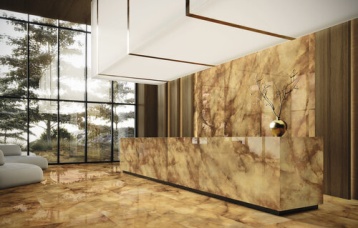 Revestimiento Sunset Pulido 120x280 cm. Pavimento Sunset Pulido 60x120 cm.