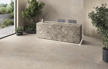 Salerno Bronzo Natural 280 x 120 cm. Salerno Bronzo Natural 120 x 120 cm. Positano Bronzo Natural 280 x 120 cm. Pavimento Ferreire Faggio 20 x 120 cm